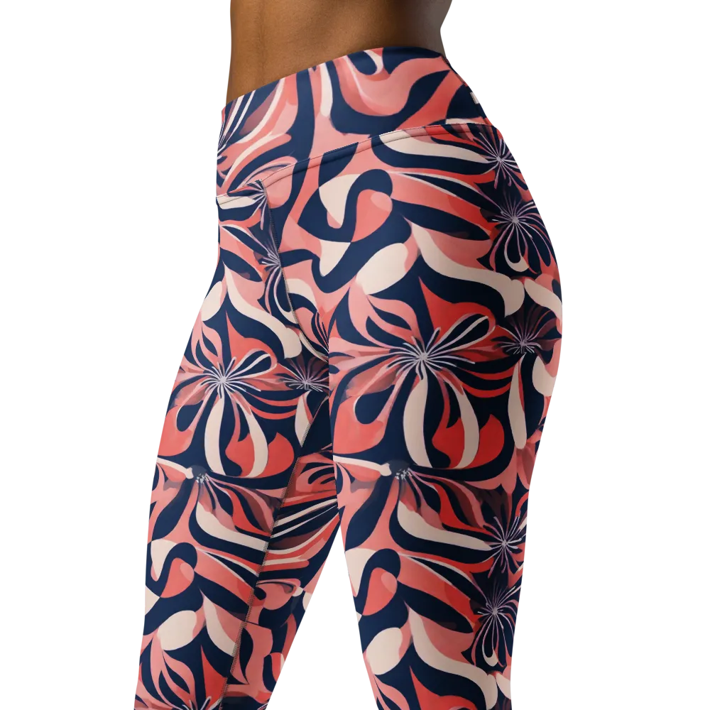 Navy Petal Voltage on Yoga Leggings — Left Front