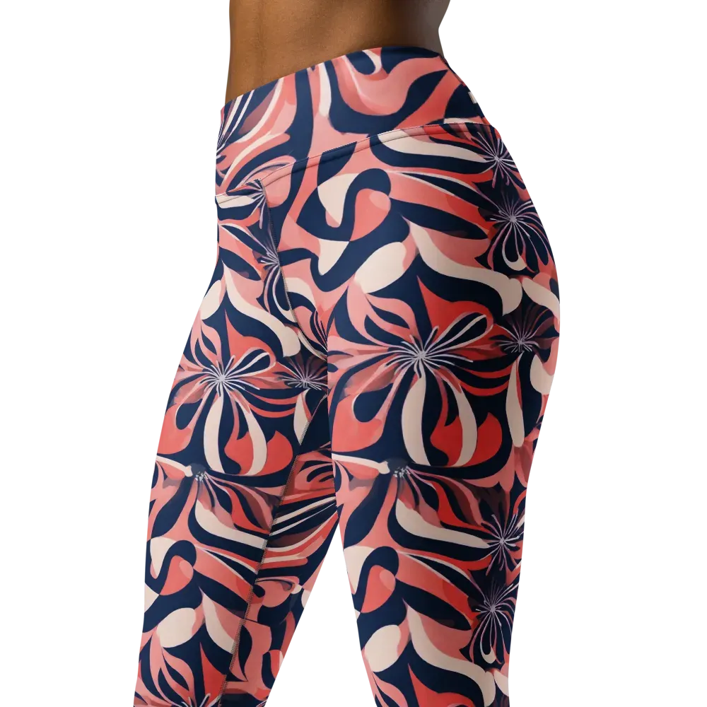 Navy Petal Voltage on Yoga Leggings — Left Front
