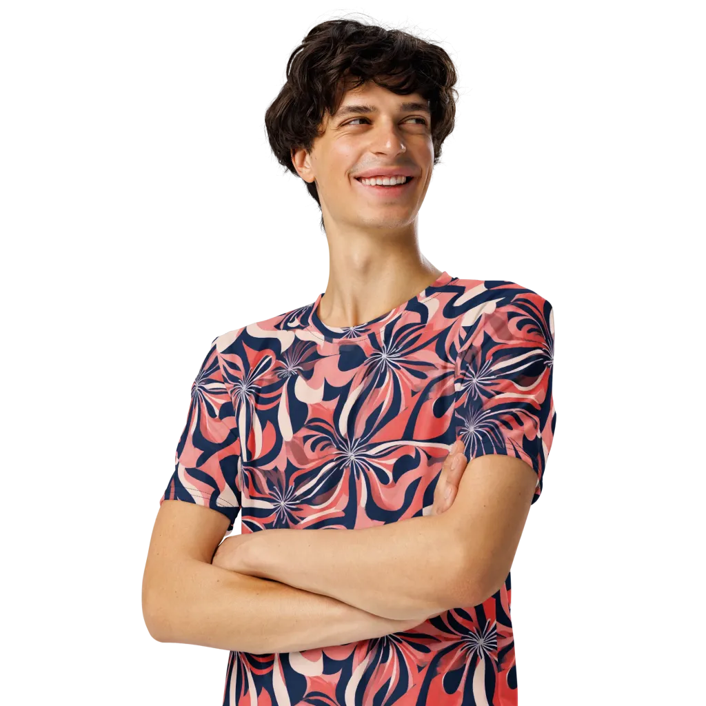 Navy Petal Voltage on Men's Crew Neck T-Shirt — Left Front
