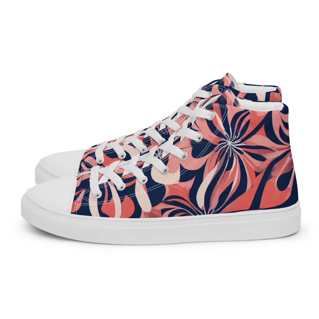 Navy Petal Voltage on Women's High Top Canvas Shoes — Left