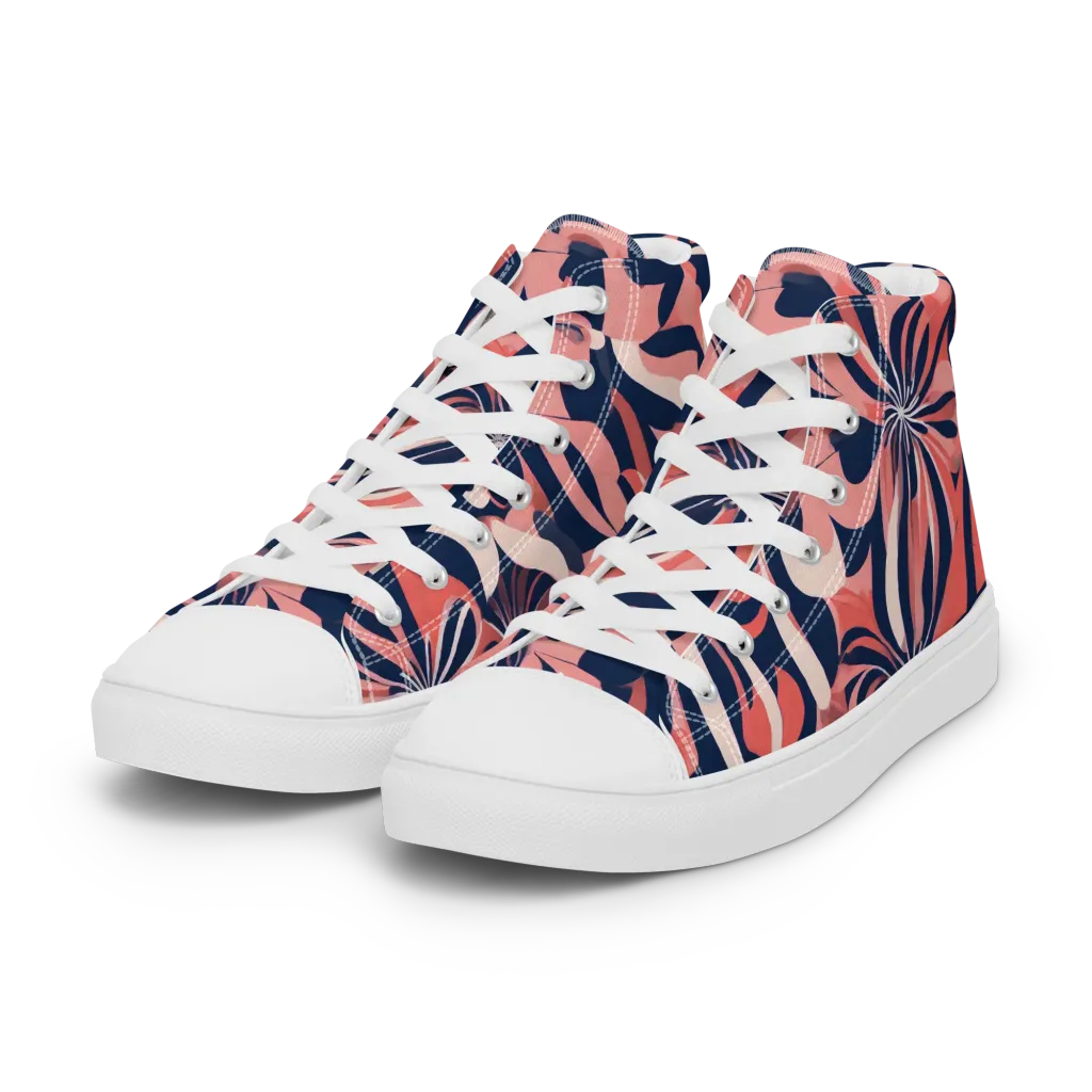 Navy Petal Voltage on Women's High Top Canvas Shoes — Left Front