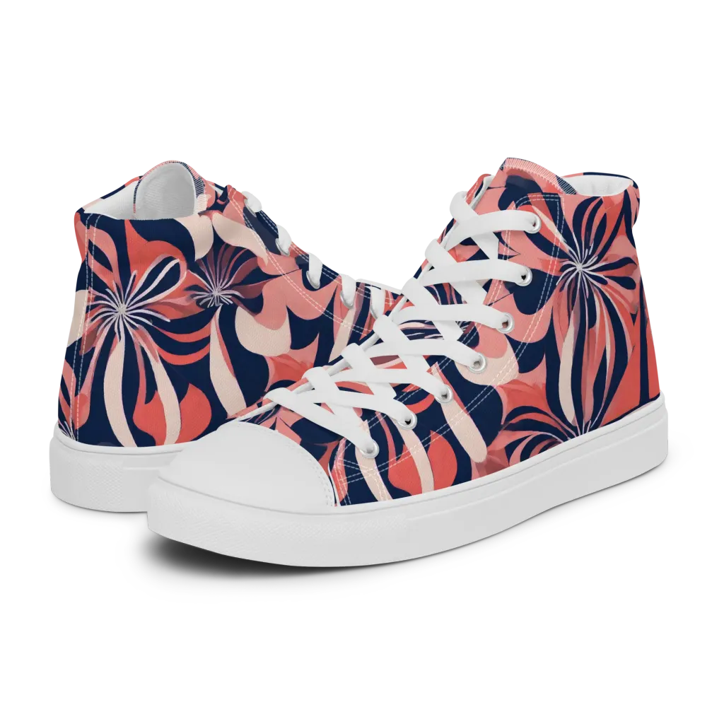 Navy Petal Voltage on Women's High Top Canvas Shoes — Left