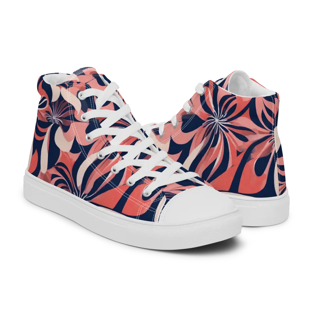 Navy Petal Voltage on Women's High Top Canvas Shoes — Right