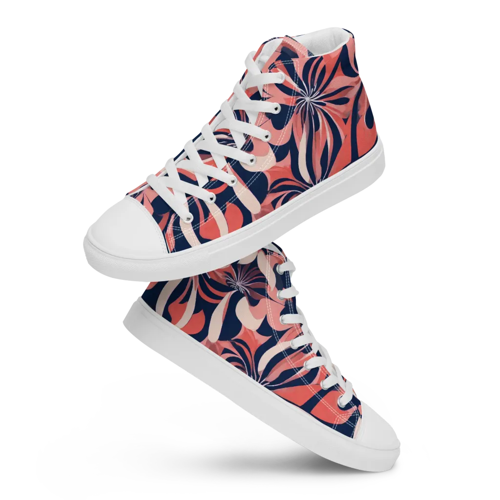 Navy Petal Voltage on Women's High Top Canvas Shoes — Front