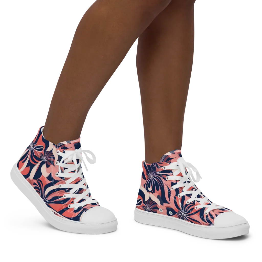 Navy Petal Voltage on Women's High Top Canvas Shoes — Right