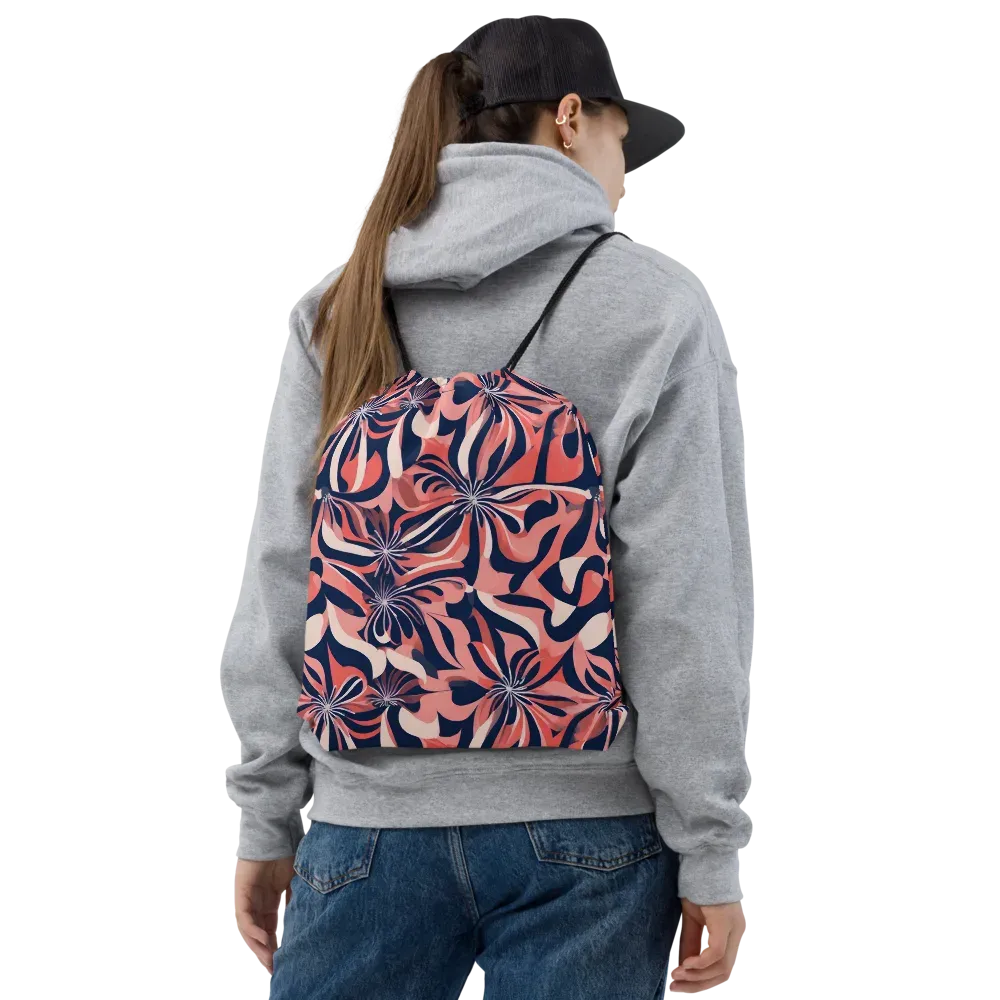 Navy Petal Voltage on Drawstring Bag — Front