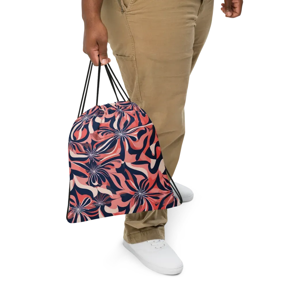 Navy Petal Voltage on Drawstring Bag — Front