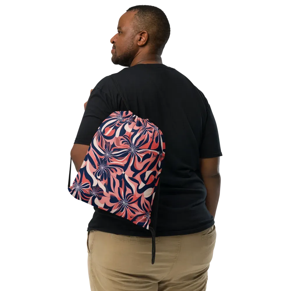 Navy Petal Voltage on Drawstring Bag — Front