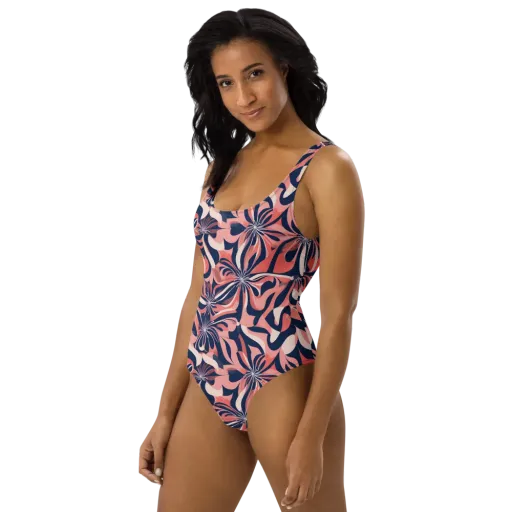 Navy Petal Voltage on a One-Piece Swimsuit
