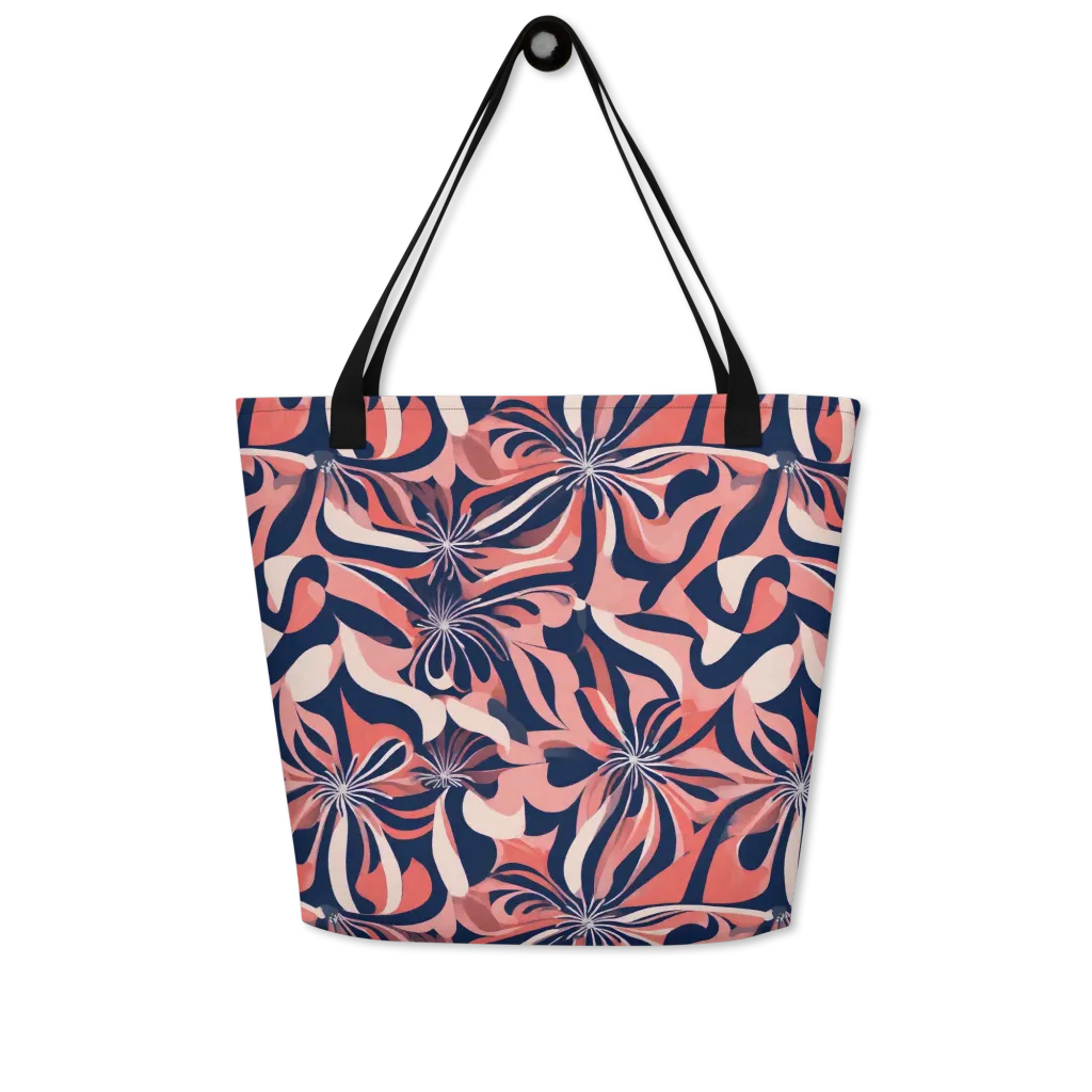 Navy Petal Voltage on Large Tote Bag W/ Pocket — Front