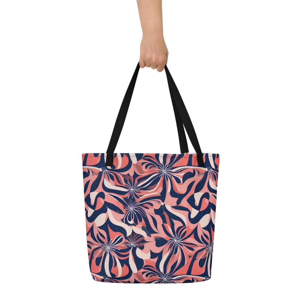 Navy Petal Voltage on Large Tote Bag W/ Pocket — Front