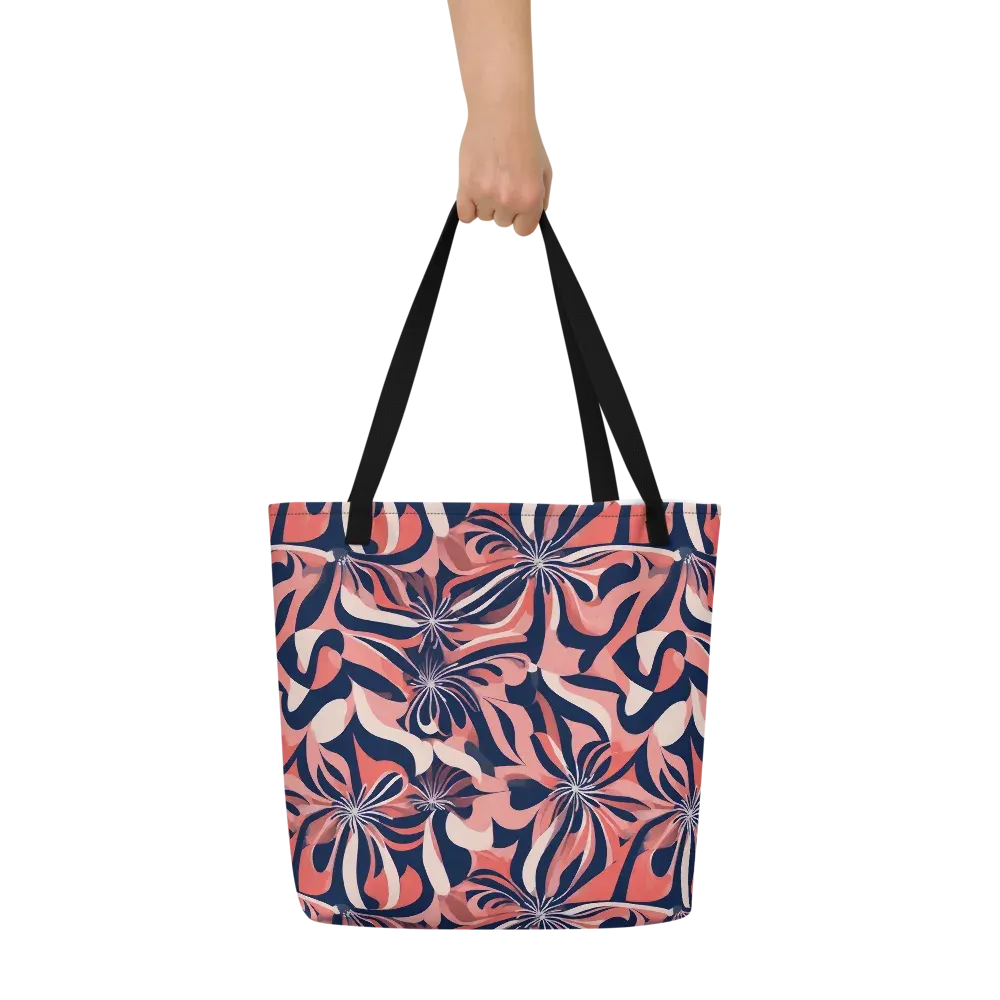 Navy Petal Voltage on Large Tote Bag W/ Pocket — Front