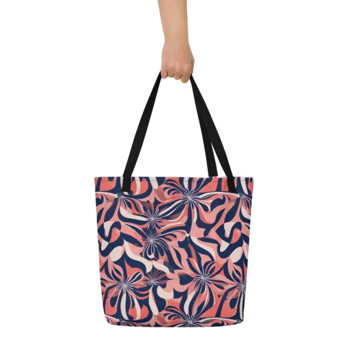 Navy Petal Voltage on a Large Tote Bag W/ Pocket