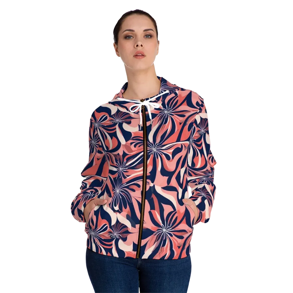 Navy Petal Voltage on Women's Full-Zip Hoodie — Front On Person