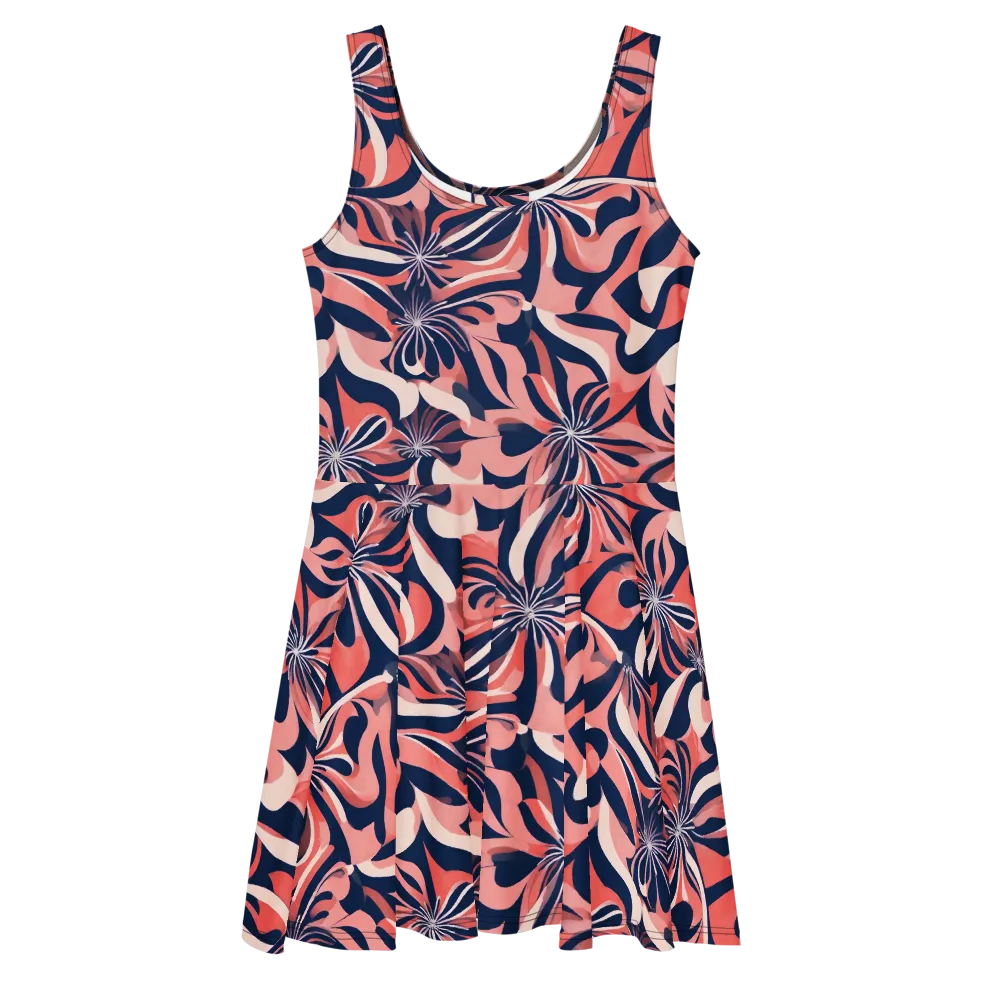 Navy Petal Voltage on Skater Dress — Front