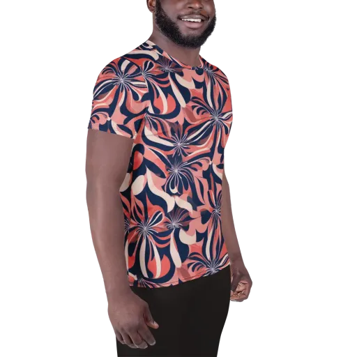 Navy Petal Voltage on a Men's Athletic T-Shirt