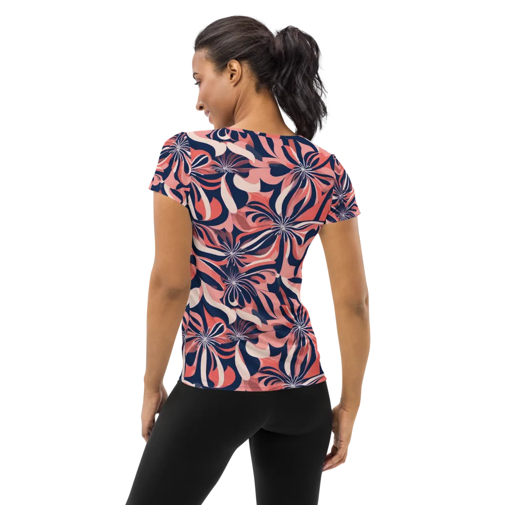 Navy Petal Voltage on Women's Athletic T-Shirt — Back