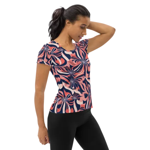 Navy Petal Voltage on a Women's Athletic T-Shirt