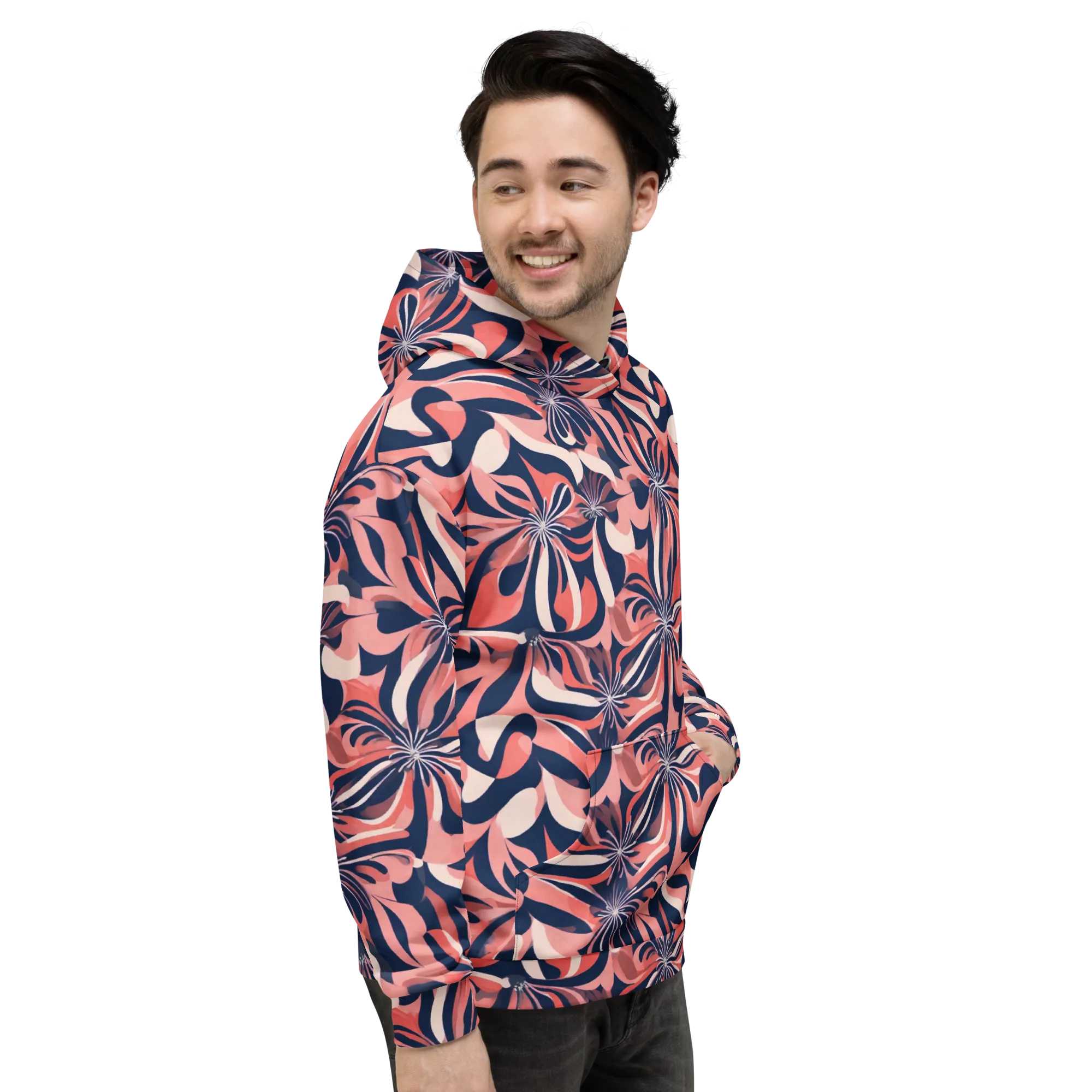 Navy Petal Voltage on Hoodie — Right