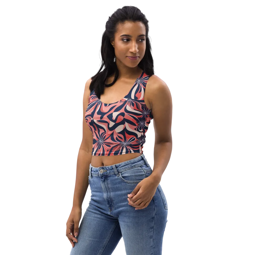 Navy Petal Voltage on Crop Top — Left Front