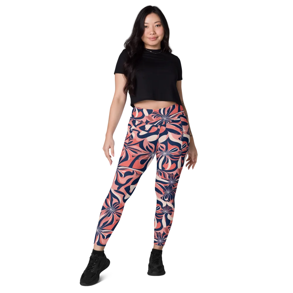 Navy Petal Voltage on Leggings with Pockets — Front