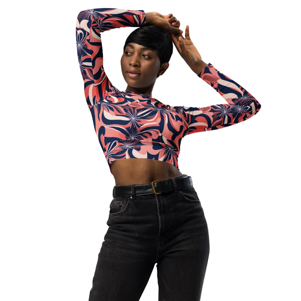 Navy Petal Voltage on Long Sleeve Crop Top — Front