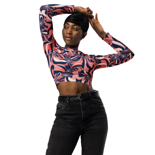 Navy Petal Voltage on a Long Sleeve Crop Top