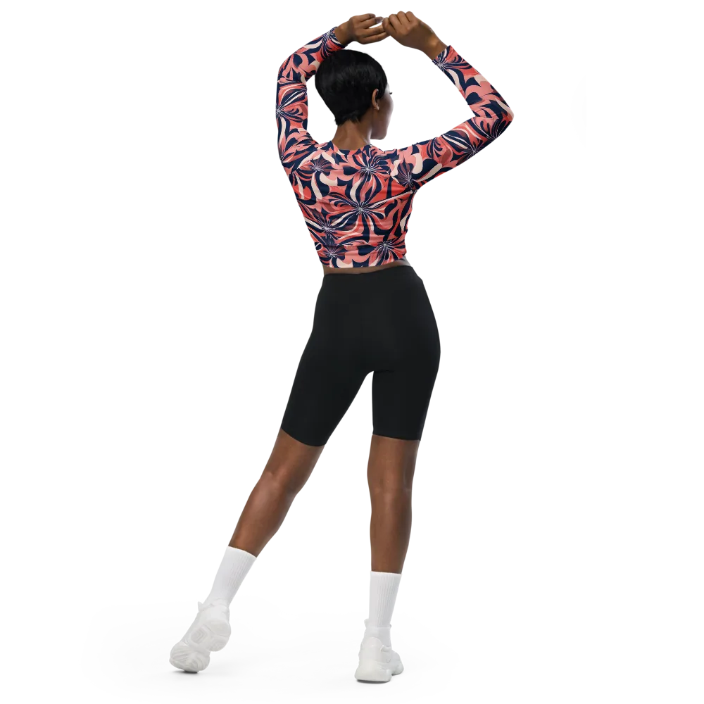 Navy Petal Voltage on Long Sleeve Crop Top — Back