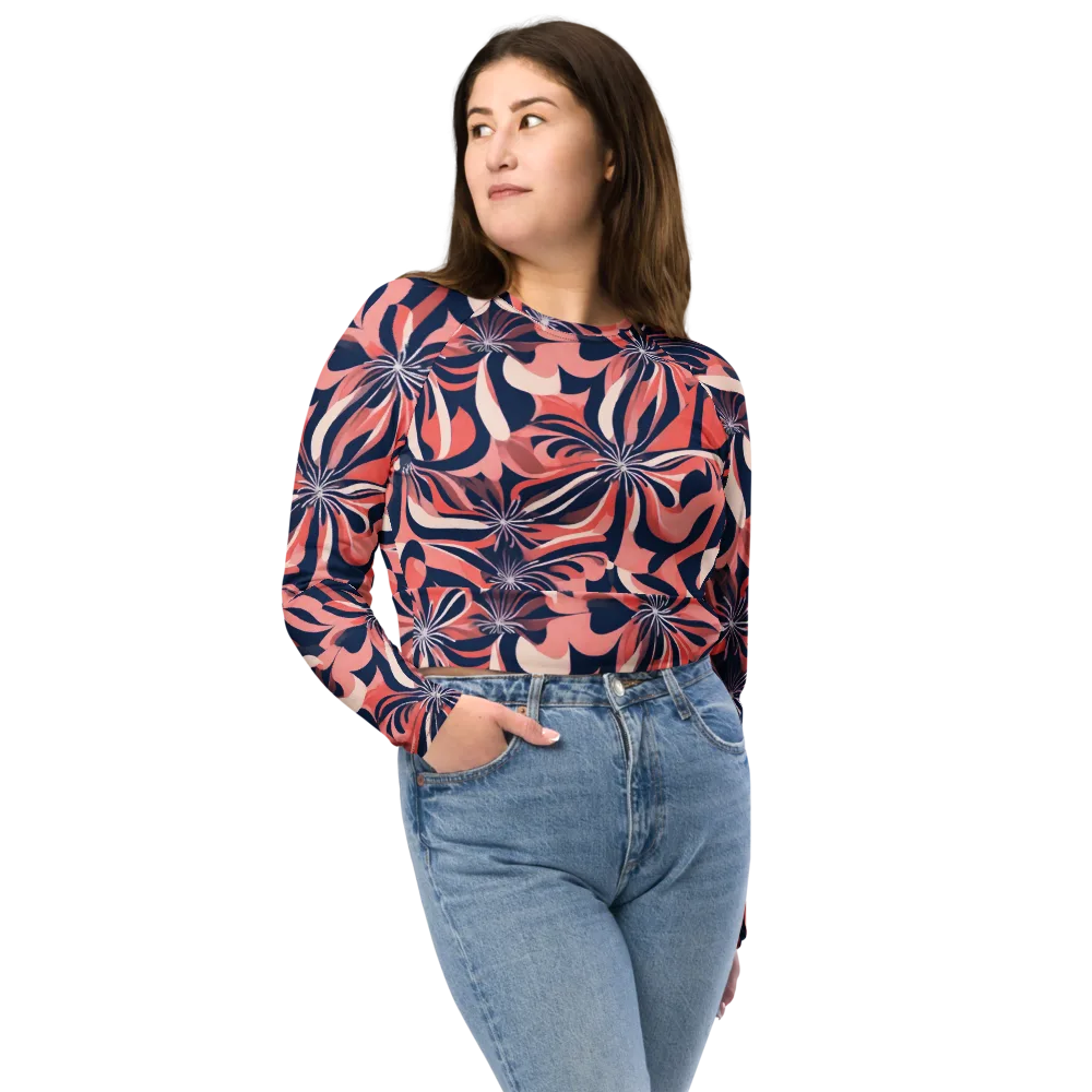 Navy Petal Voltage on Long Sleeve Crop Top — Front