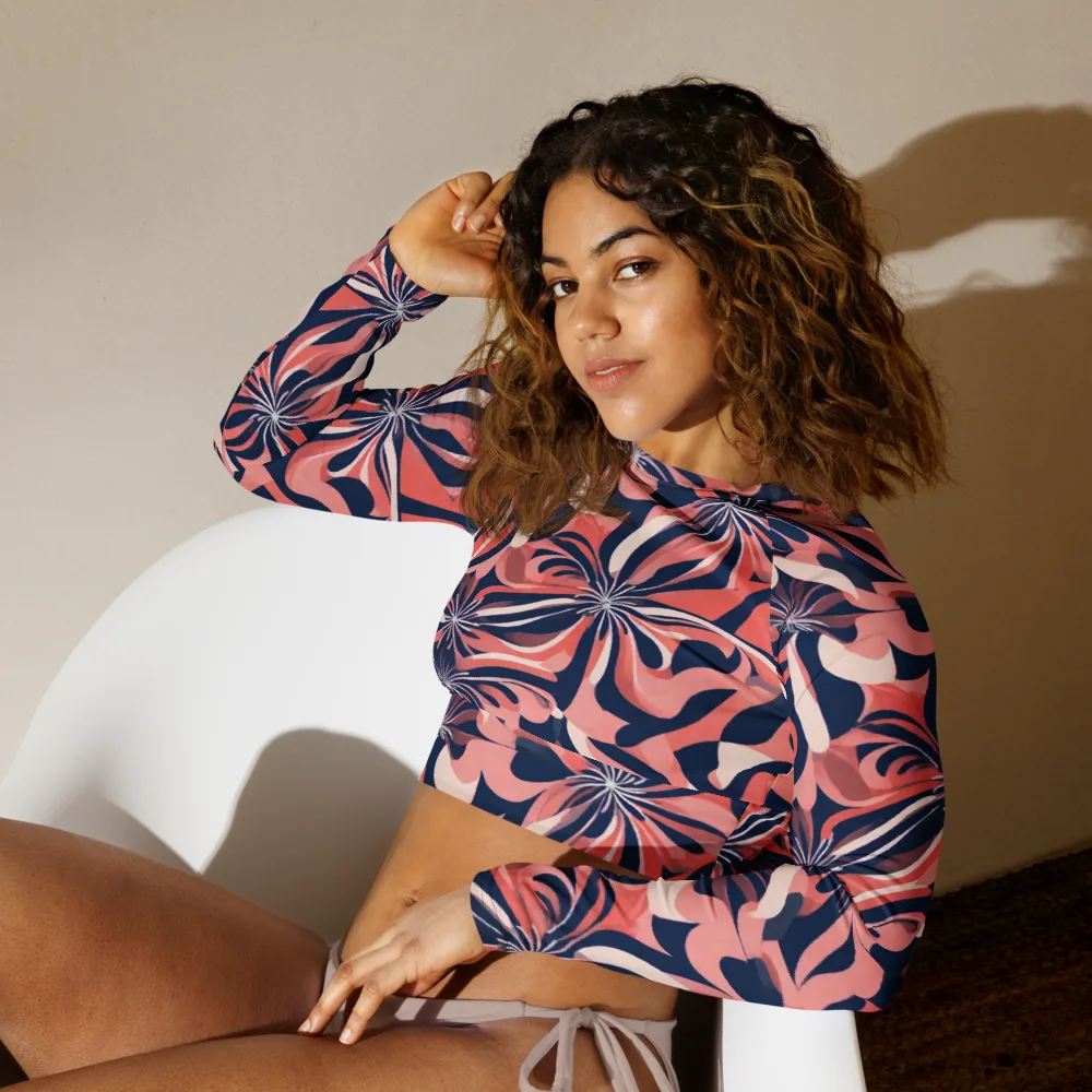 Navy Petal Voltage on Long Sleeve Crop Top — Left Front