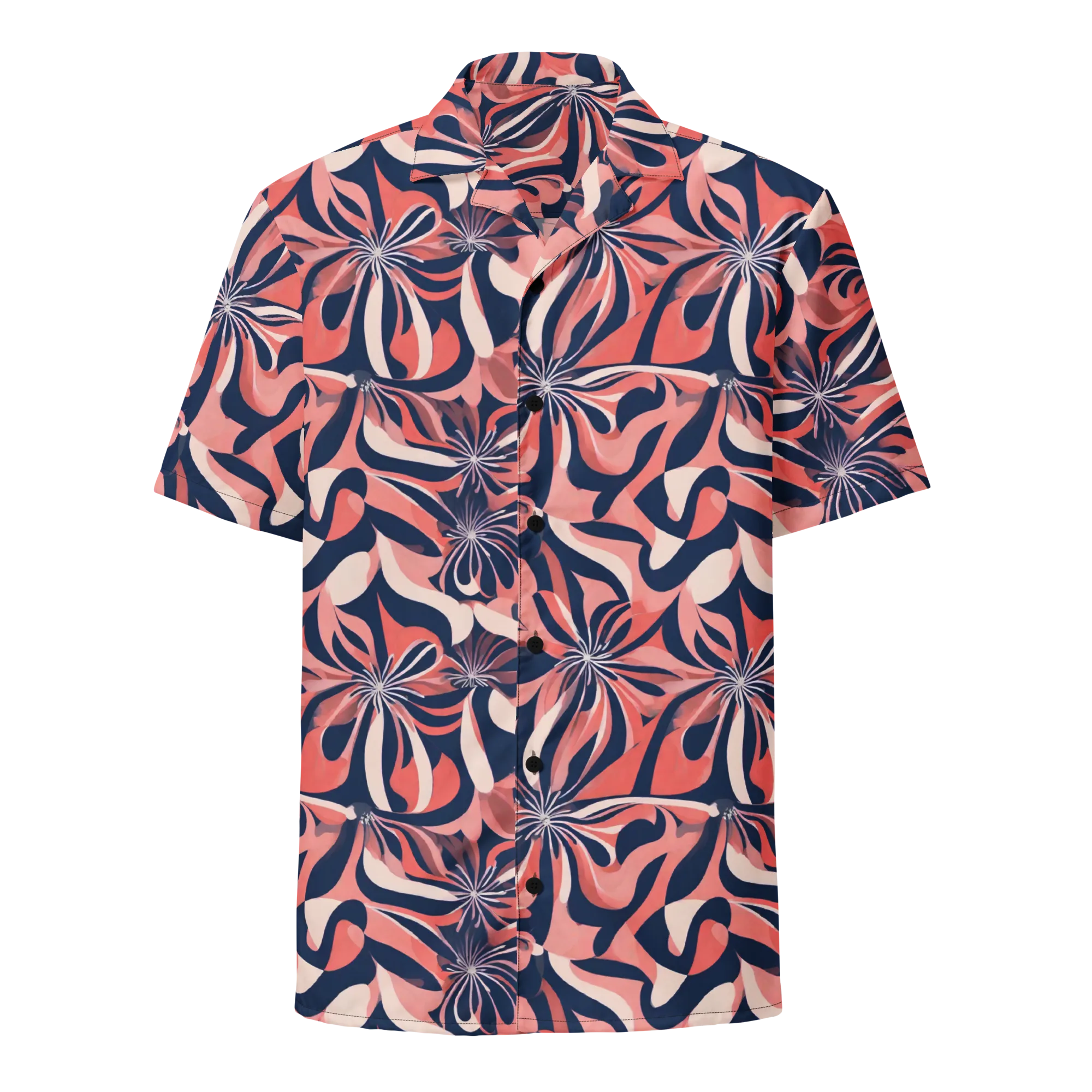 Navy Petal Voltage on Button Shirt — Front