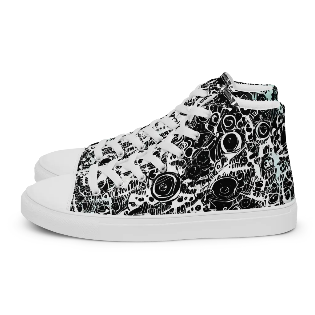 Static Bloom on Men's High Top Canvas Shoes — Left