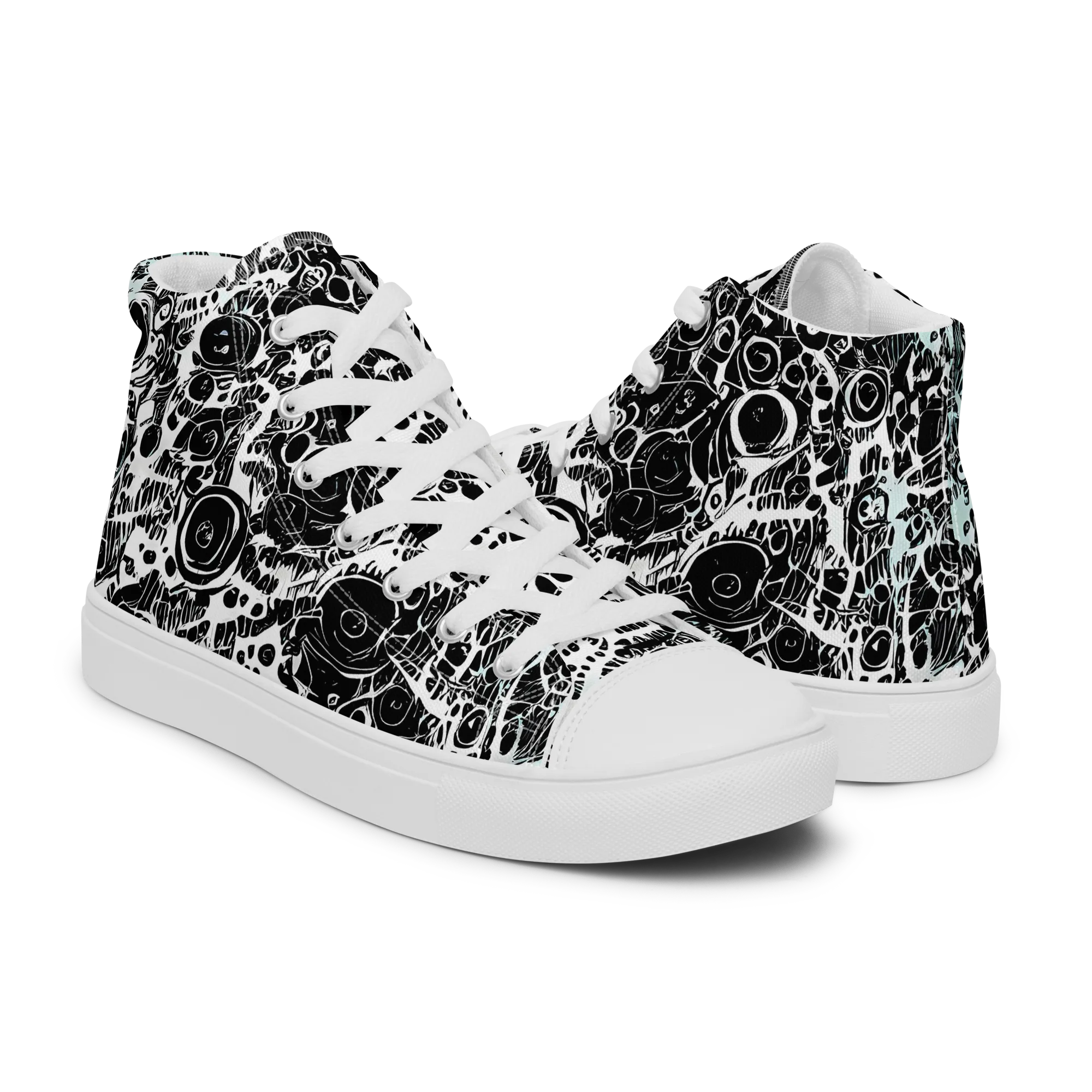 Static Bloom on Men's High Top Canvas Shoes — Right