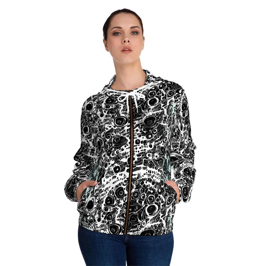 Static Bloom on Women's Full-Zip Hoodie — Front On Person