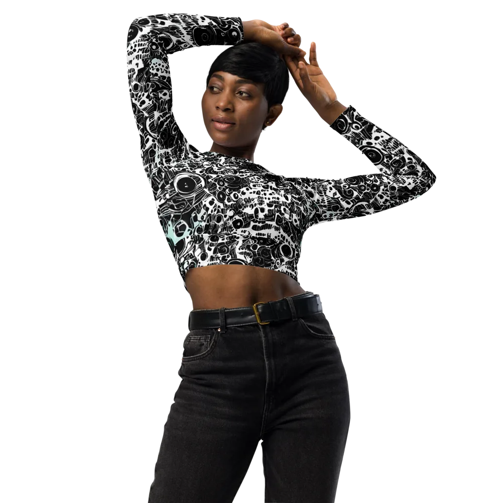 Static Bloom on Long Sleeve Crop Top — Front