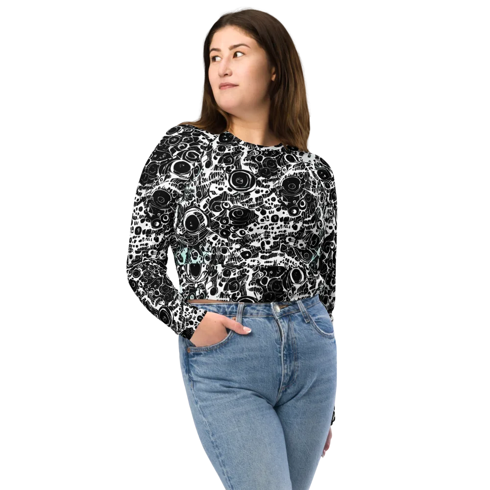 Static Bloom on Long Sleeve Crop Top — Front