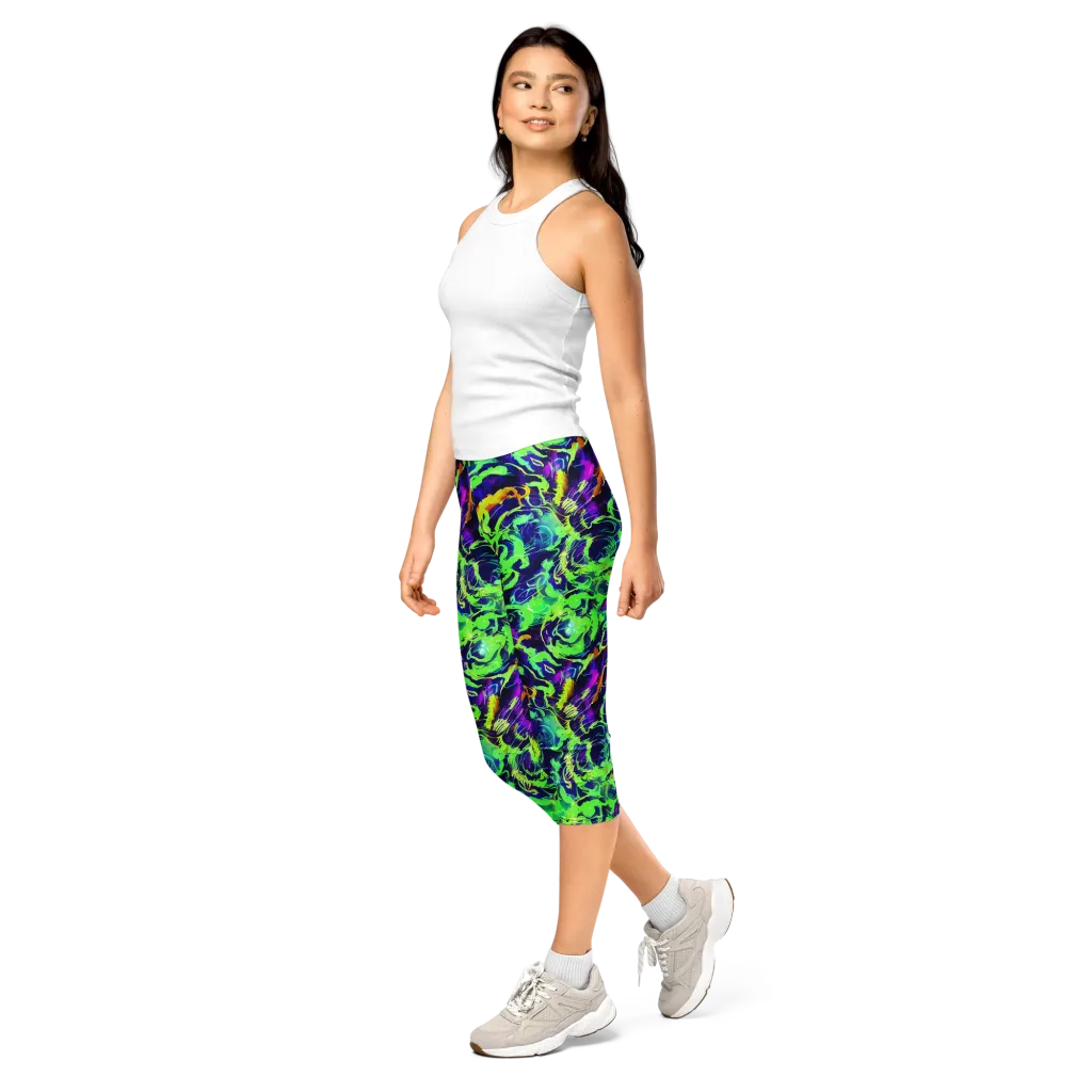 Lime After Midnight on Capri Leggings — Left Front