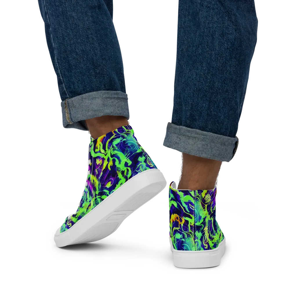 Lime After Midnight on Men's High Top Canvas Shoes — Back
