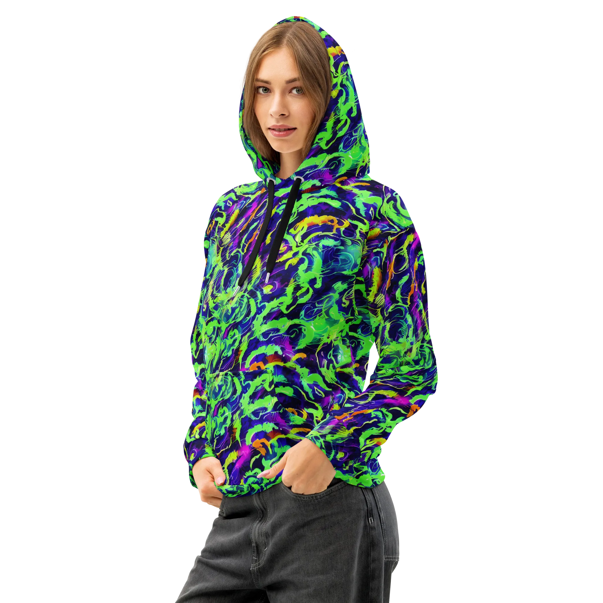 Lime After Midnight on Cotton Hoodie — Left Front