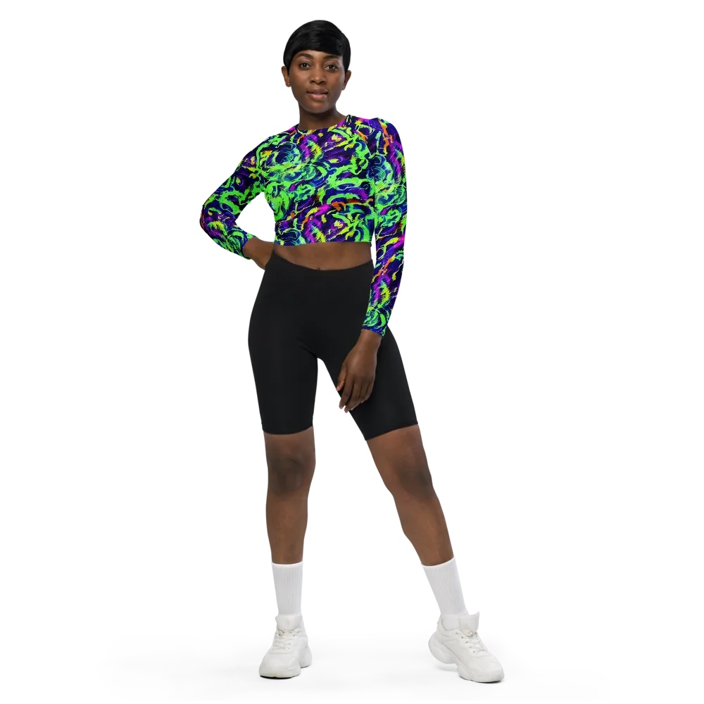 Lime After Midnight on Long Sleeve Crop Top — Front