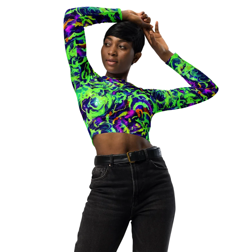 Lime After Midnight on Long Sleeve Crop Top — Front
