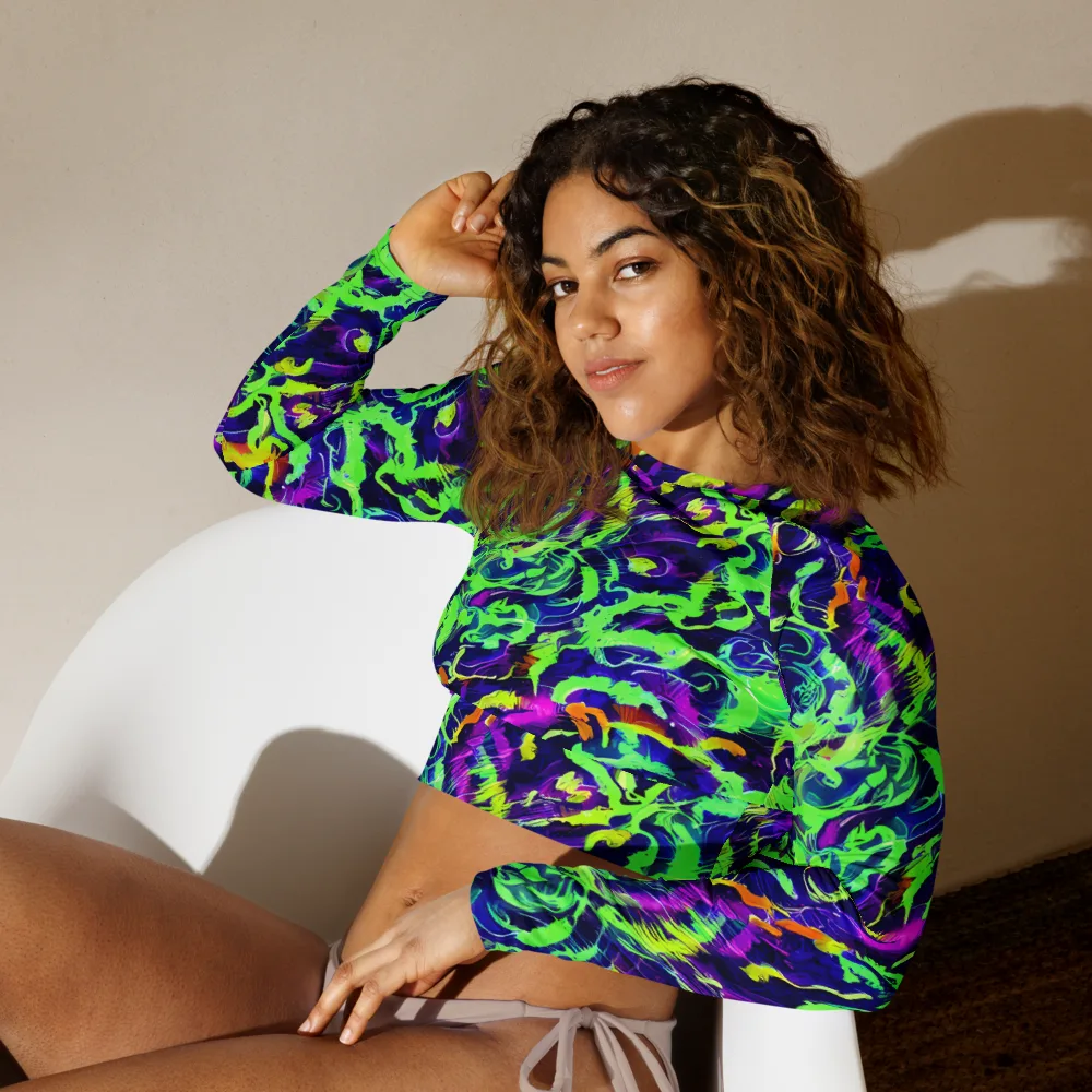 Lime After Midnight on Long Sleeve Crop Top — Left Front
