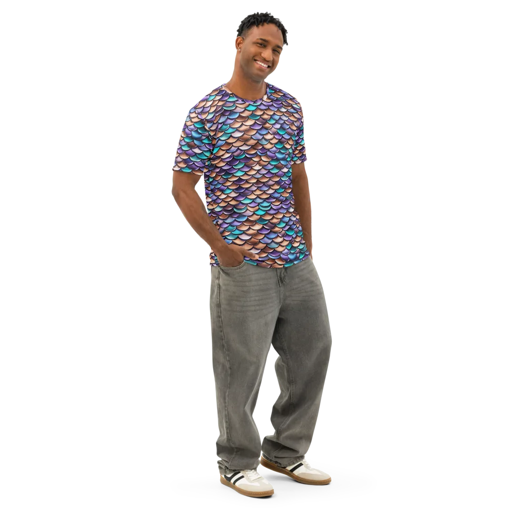 Prismatic Scales on Men's Cotton Crew Neck T-Shirt — Right Front