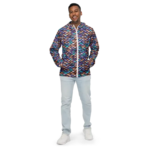 Prismatic Scales on a Men's Windbreaker