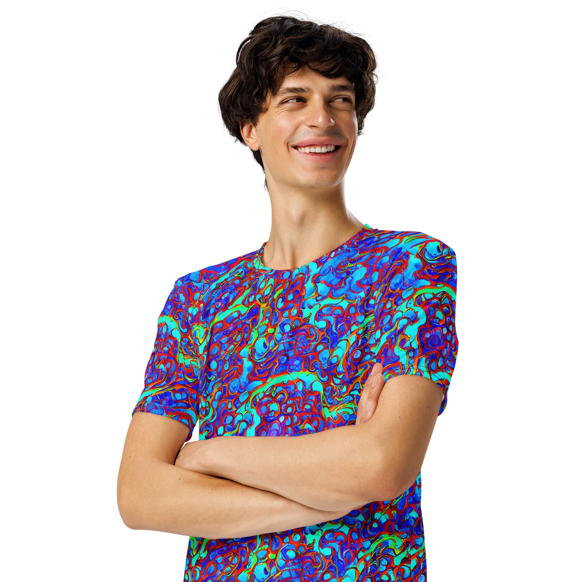 Aqua Anarchy on Men's Crew Neck T-Shirt — Left Front