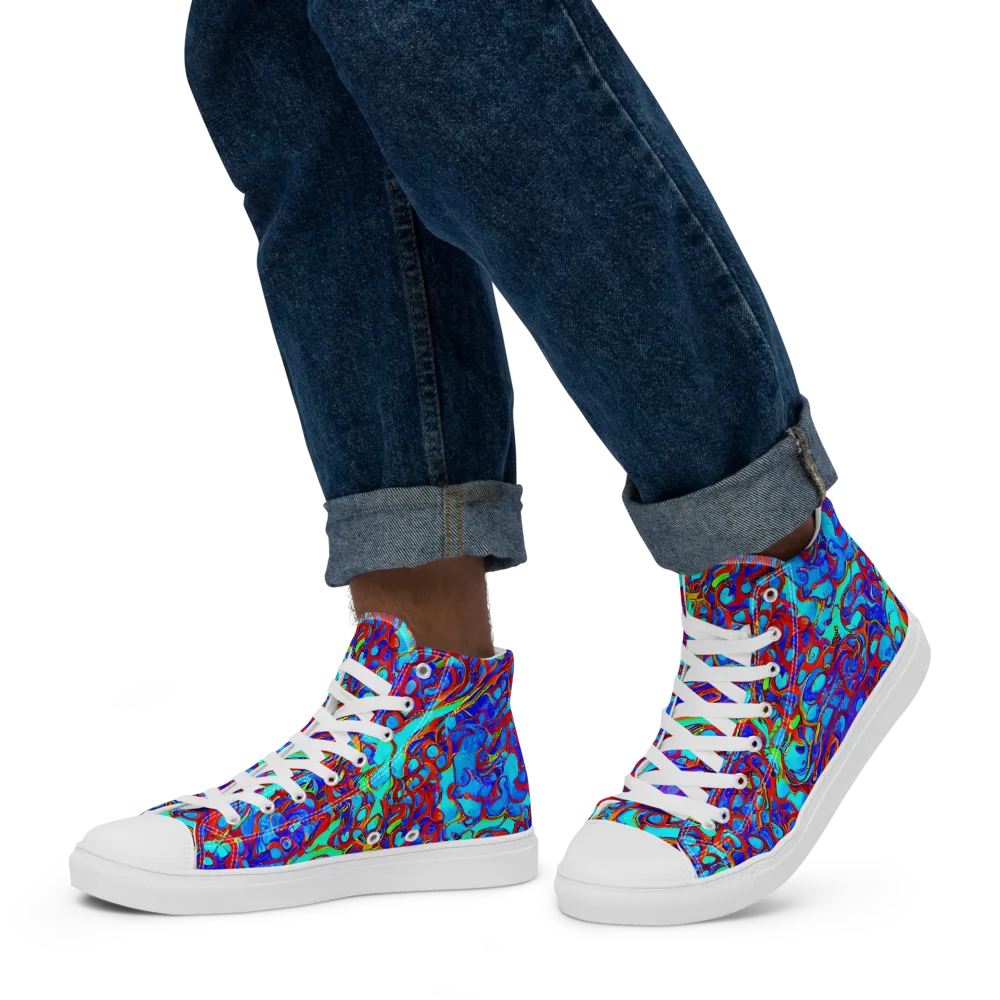 Aqua Anarchy on Men's High Top Canvas Shoes — Left