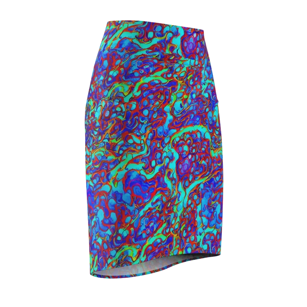 Aqua Anarchy on Pencil Skirt — Front Side