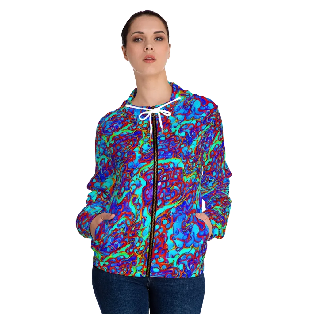 Aqua Anarchy on Women's Full-Zip Hoodie — Front On Person