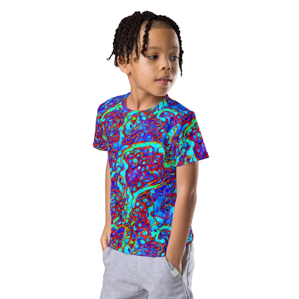 Aqua Anarchy on Kids Crew Neck T-Shirt — Left Front