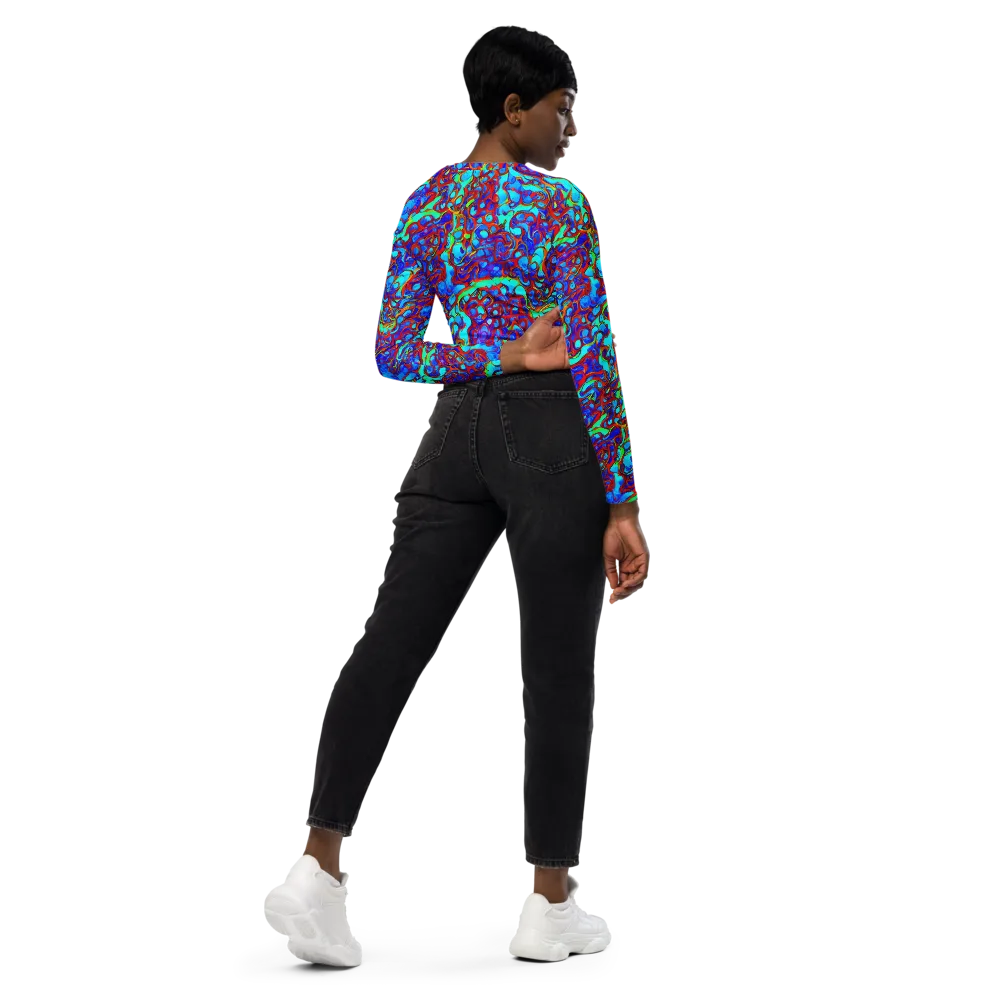 Aqua Anarchy on Long Sleeve Crop Top — Right Back
